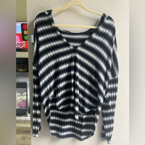 Honey Punch Black and White Stripe Relaxed Fit Woven Hooded Pullover Oversized